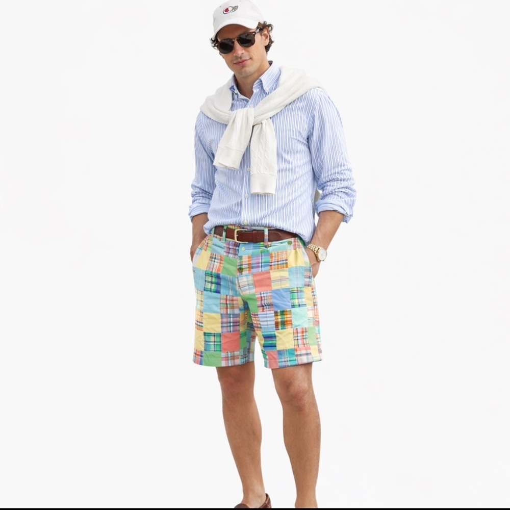 Brooks Brothers Madras Plaid Patchwork Shorts Mens 36 Casual Preppy Country Club